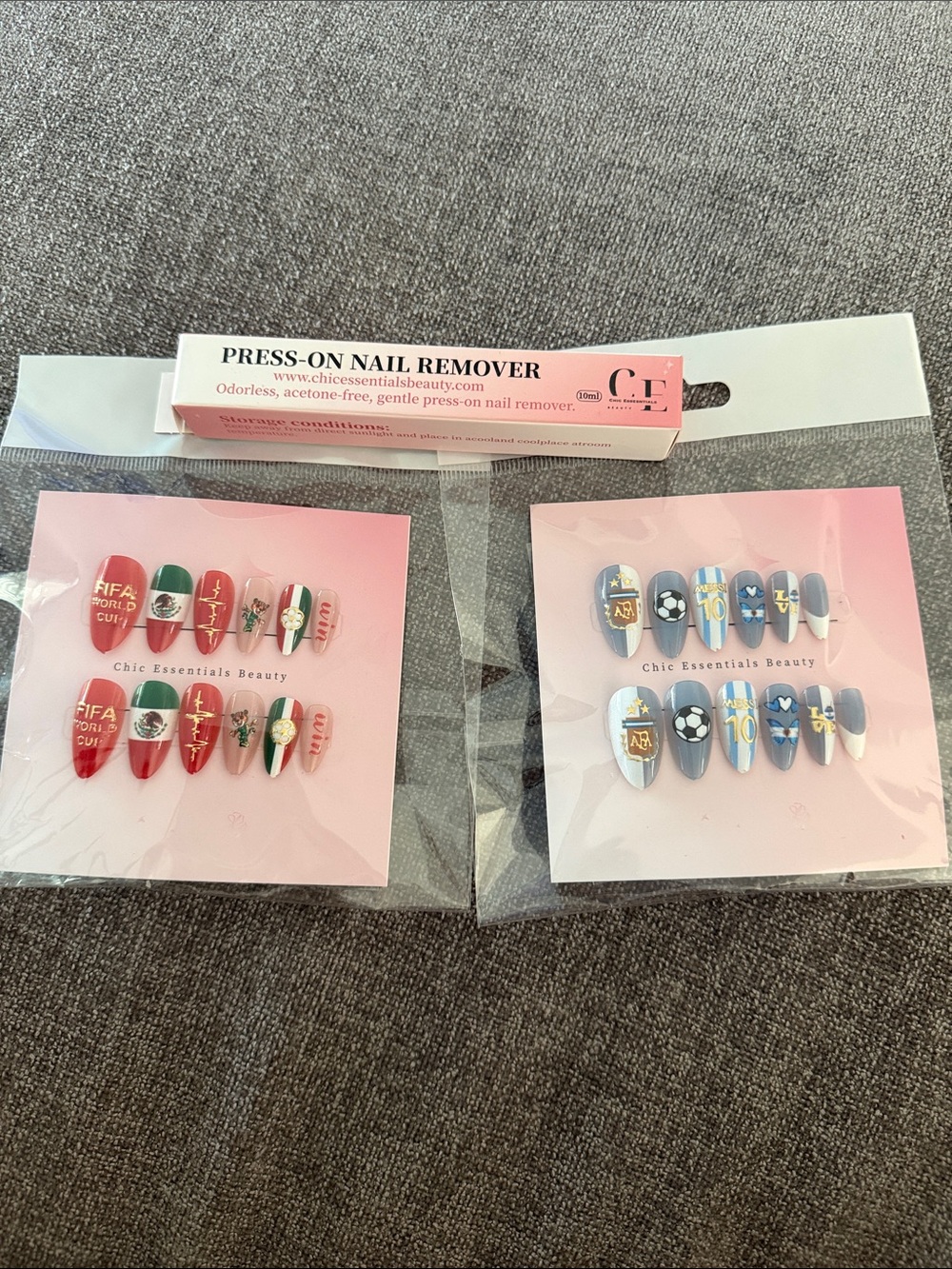 Chic Essentials Press-On Nail Sets - Red & Blue Soccer and Festive Designs